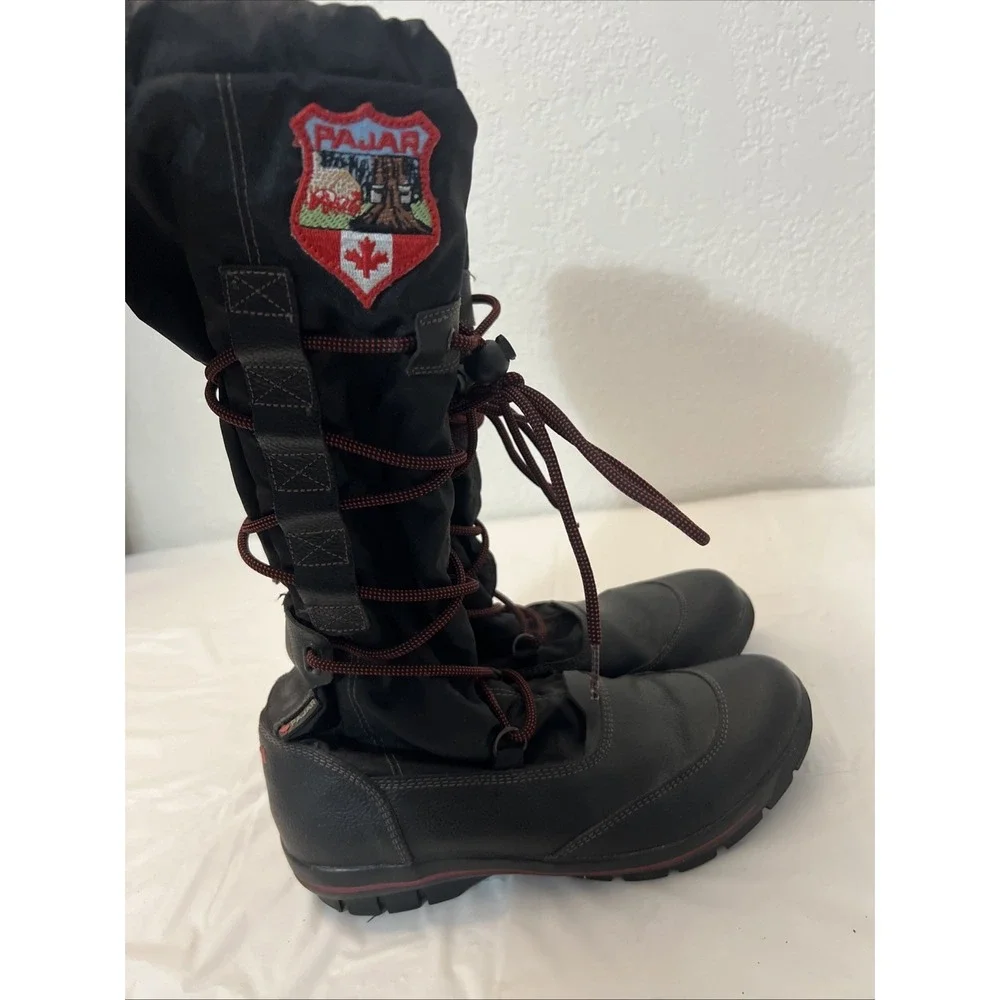 PAJAR Waterproof Grip Tall Winter Lined Lace Up Womens Sz 7 7.5 Black Red EU‎ 38
